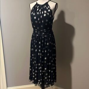 Jessica Howard Navy Blue and Silver Ruched Halter Sundress